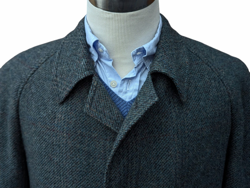 Vintage Dunn & Co. Raglan Balmacaan Coat XL/44 Dark Teal/Grey Plaid Pure Wool