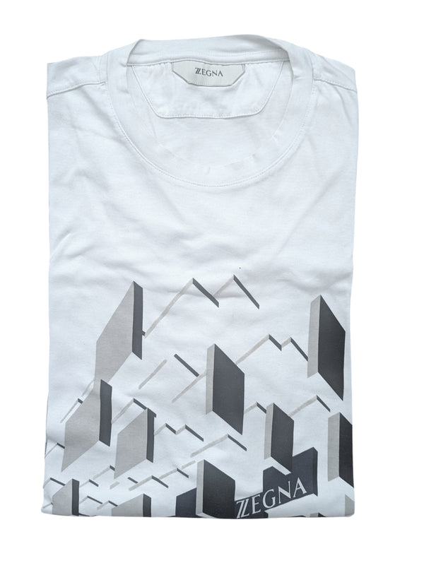 Zegna Tee Shirt M White 3D Graphic Cotton