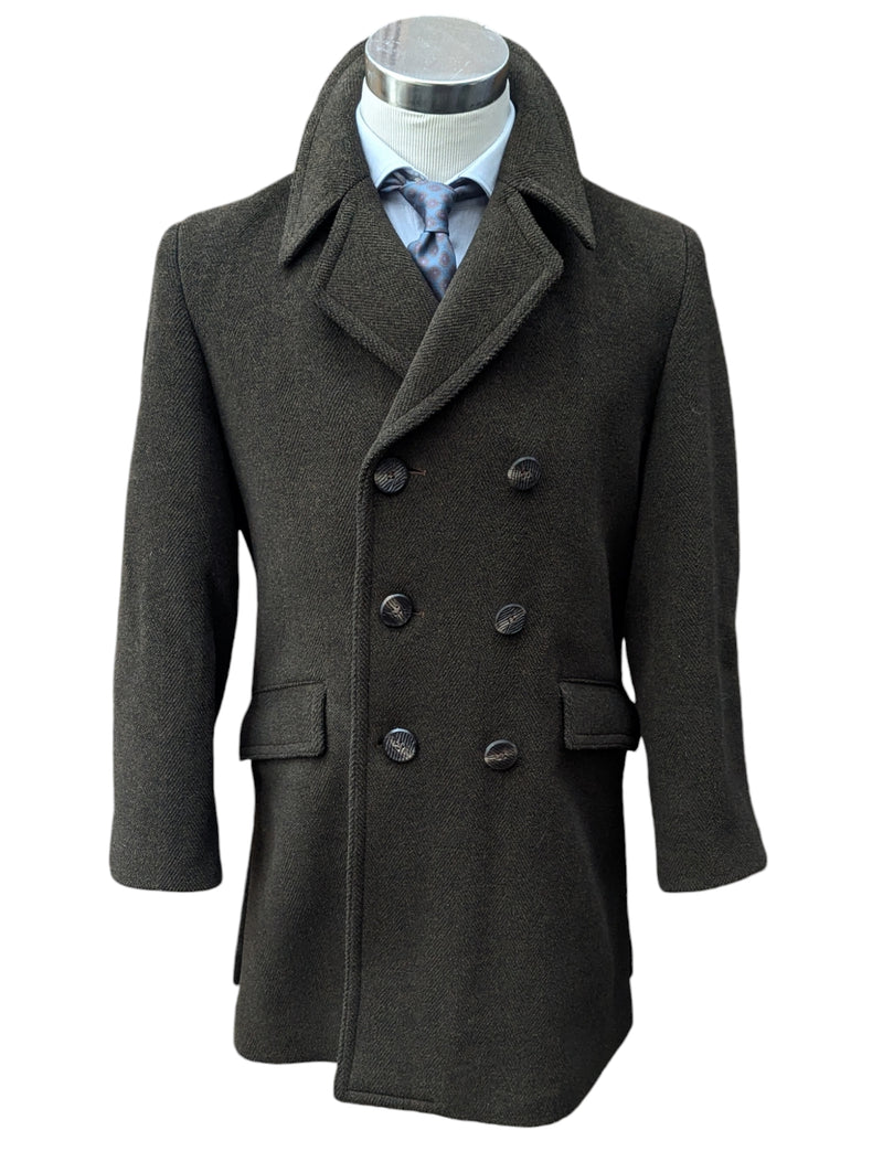Vintage Hornes M/38 DB Pea Coat Dark Olive Green Wool