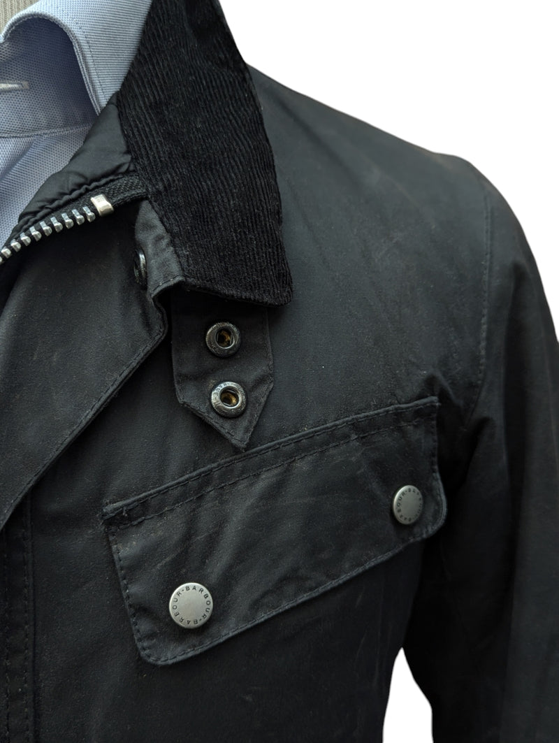 Barbour Motorcycle Jacket M Midnight Duke Waxed Cotton
