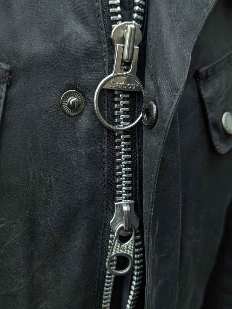 Barbour Motorcycle Jacket M Midnight Duke Waxed Cotton