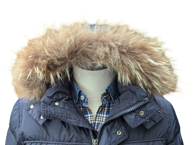 Hackett Down Parka S/M Navy Fur Trimmed Nylon