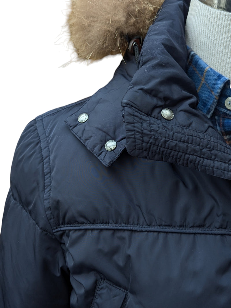 Hackett Down Parka S/M Navy Fur Trimmed Nylon