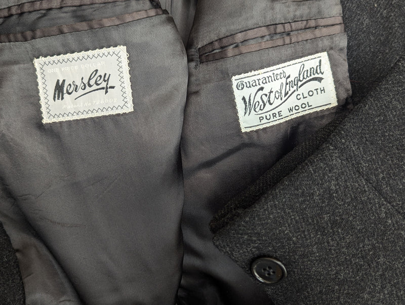 Vintage Mersley (Fox Bros/Marling Evans) Coat 40R Charcoal Grey 3-button Pure Heavy Wool