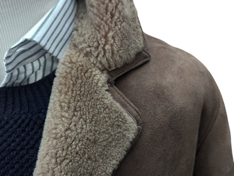 Vintage Richard Draper Leather Lambsuede Shearling Coat L/XL Dark Beige