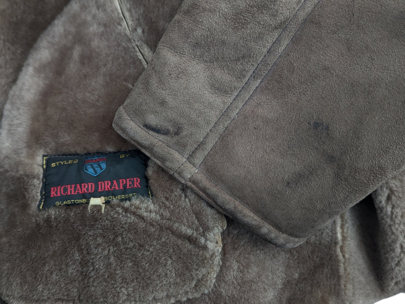 Vintage Richard Draper Leather Lambsuede Shearling Coat L/XL Dark Beige