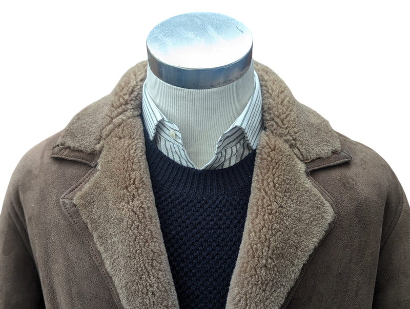 Vintage Richard Draper Leather Lambsuede Shearling Coat L/XL Dark Beige