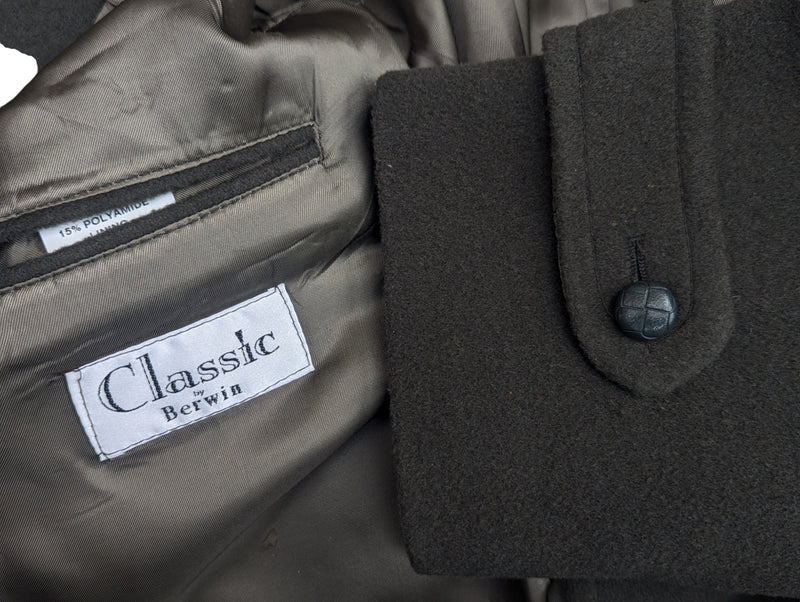 Vintage Berwin British Coat L/42 Olive Green DB Wool