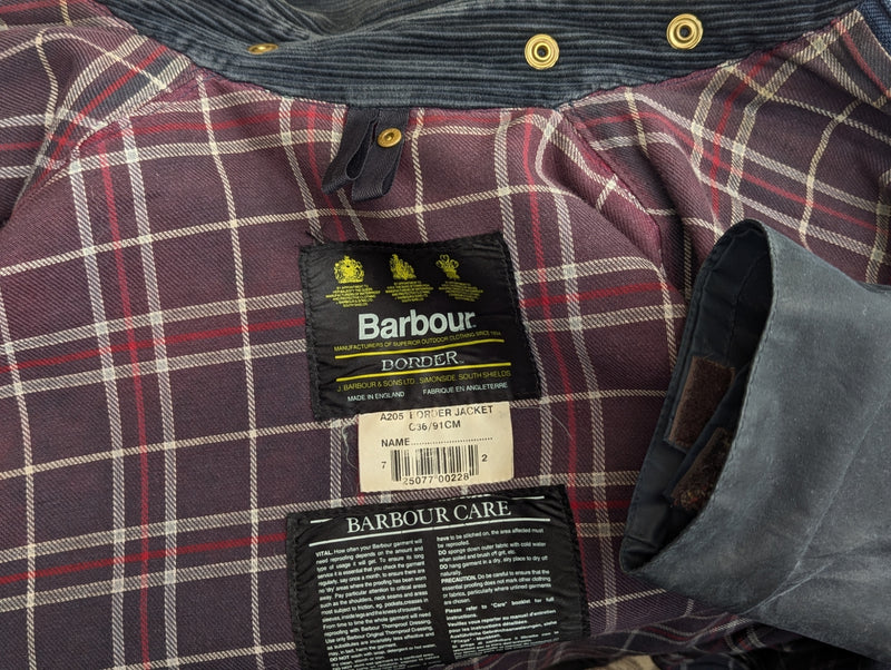 Barbour Coat S/M Midnight Border Waxed Cotton