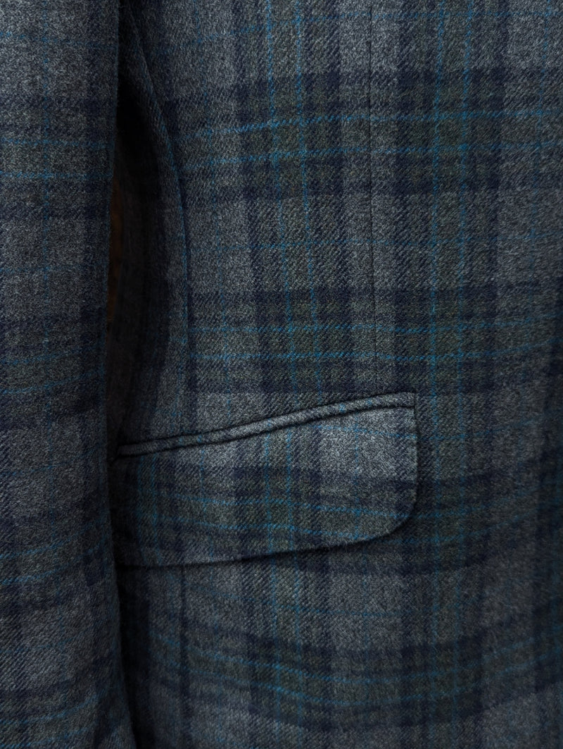 Hackett Loro Piana Sport Coat 40R Grey/Green/Blue Plaid Wool