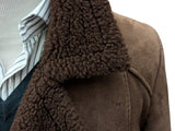 Vintage British Leather Lambsuede Shearling DB Coat S/M 38 Brown