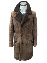 Vintage British Leather Lambsuede Shearling DB Coat S/M 38 Brown
