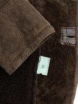 Vintage British Leather Lambsuede Shearling DB Coat S/M 38 Brown