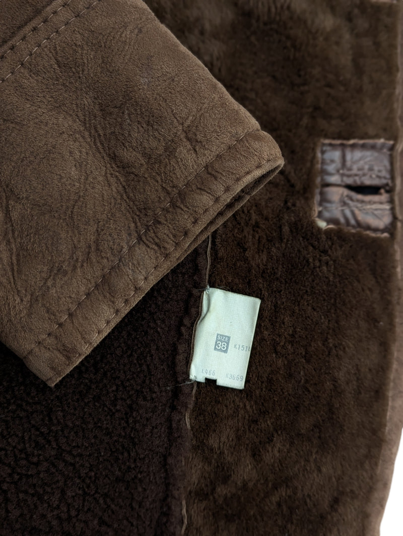 Vintage British Leather Lambsuede Shearling DB Coat S/M 38 Brown