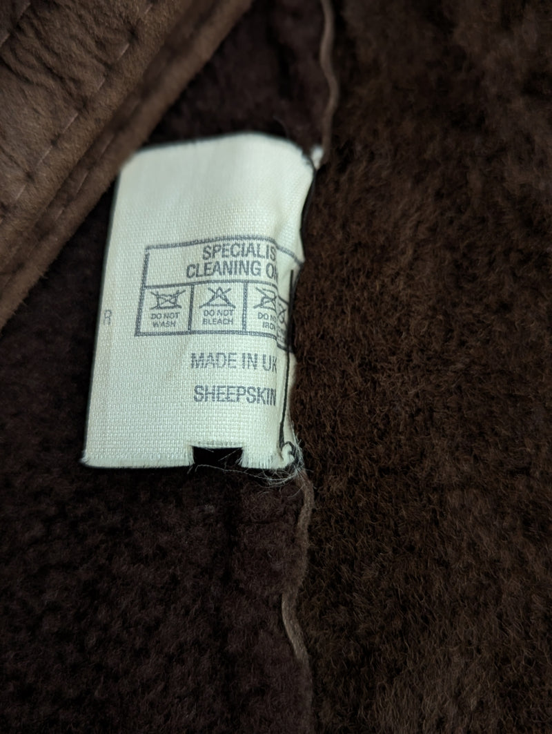 Vintage British Leather Lambsuede Shearling DB Coat S/M 38 Brown
