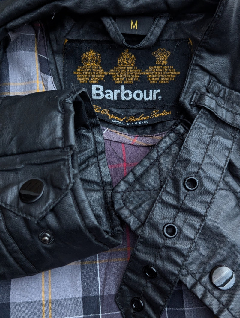 Barbour Motorcycle Belted Jacket M Black Waxed Cotton