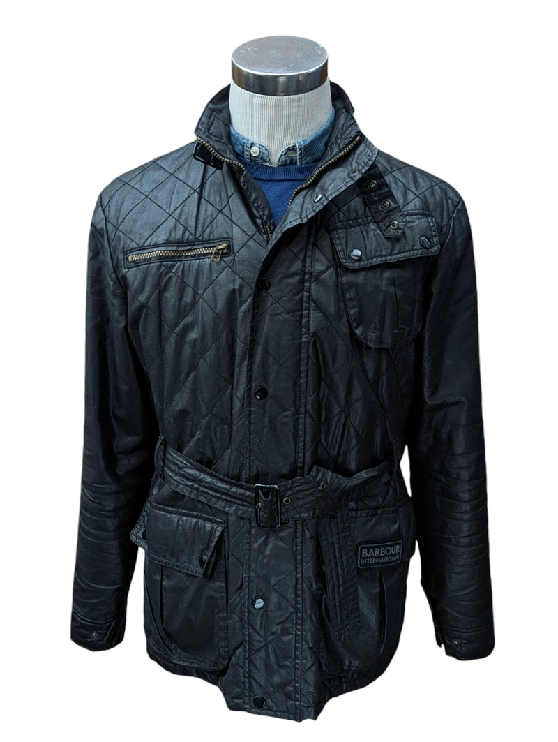 Barbour Motorcycle Belted Jacket M Black Waxed Cotton