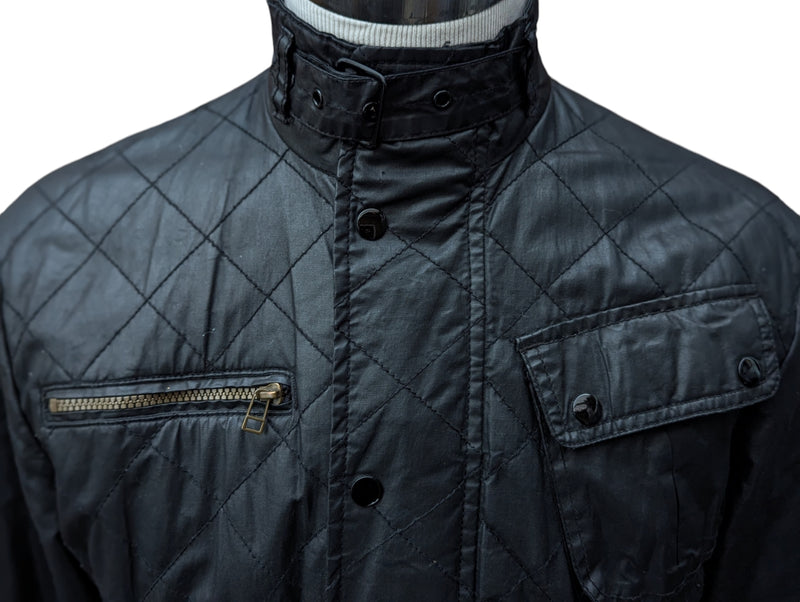 Barbour Motorcycle Belted Jacket M Black Waxed Cotton