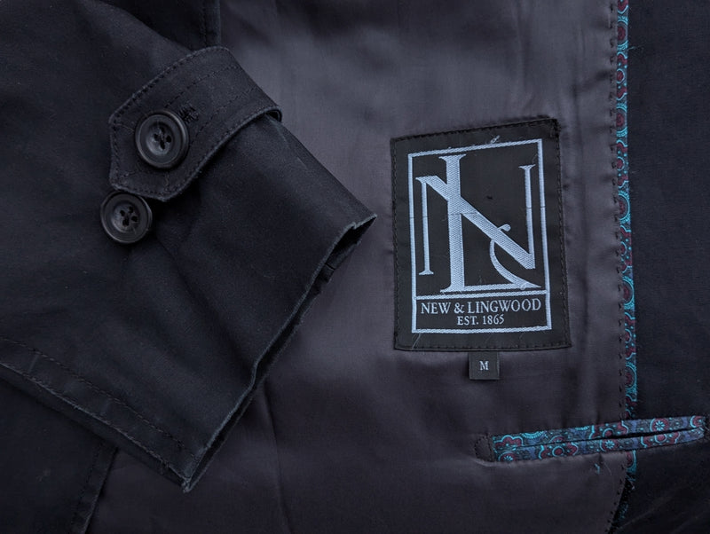 New & Lingwood Trench Coat M/40R Navy Blue Cotton