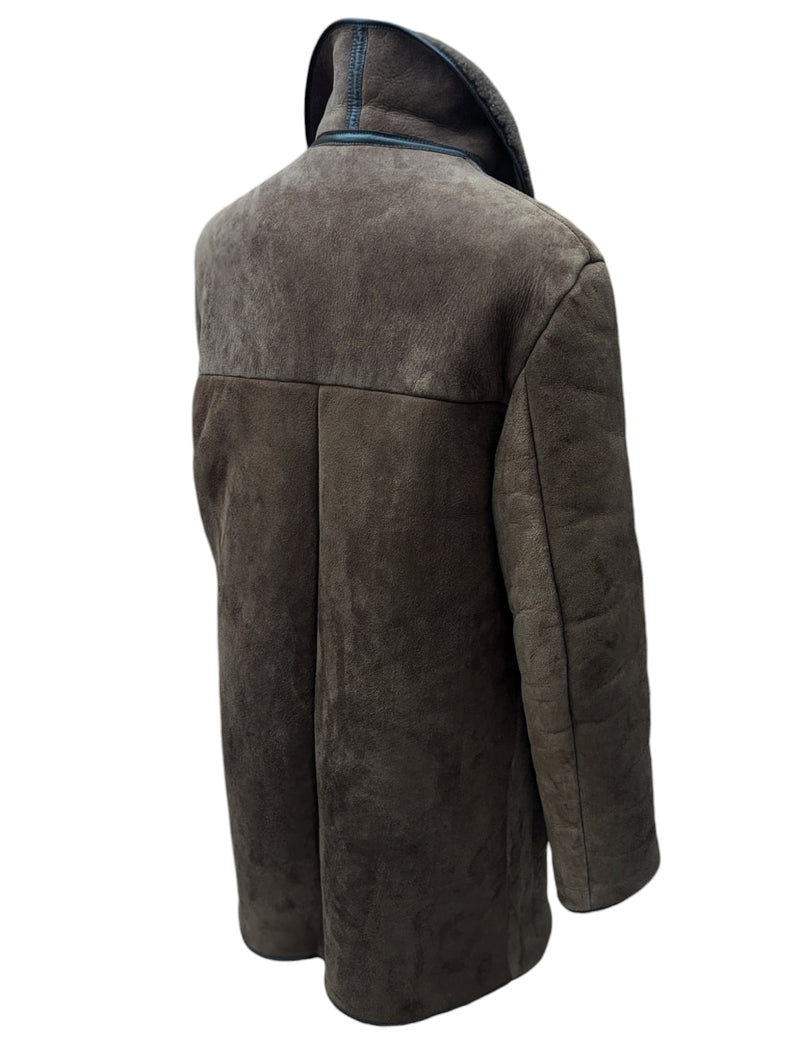 Vintage British Leather Lambsuede Shearling DB Coat L/42 Brown