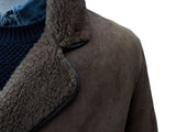 Vintage British Leather Lambsuede Shearling DB Coat L/42 Brown