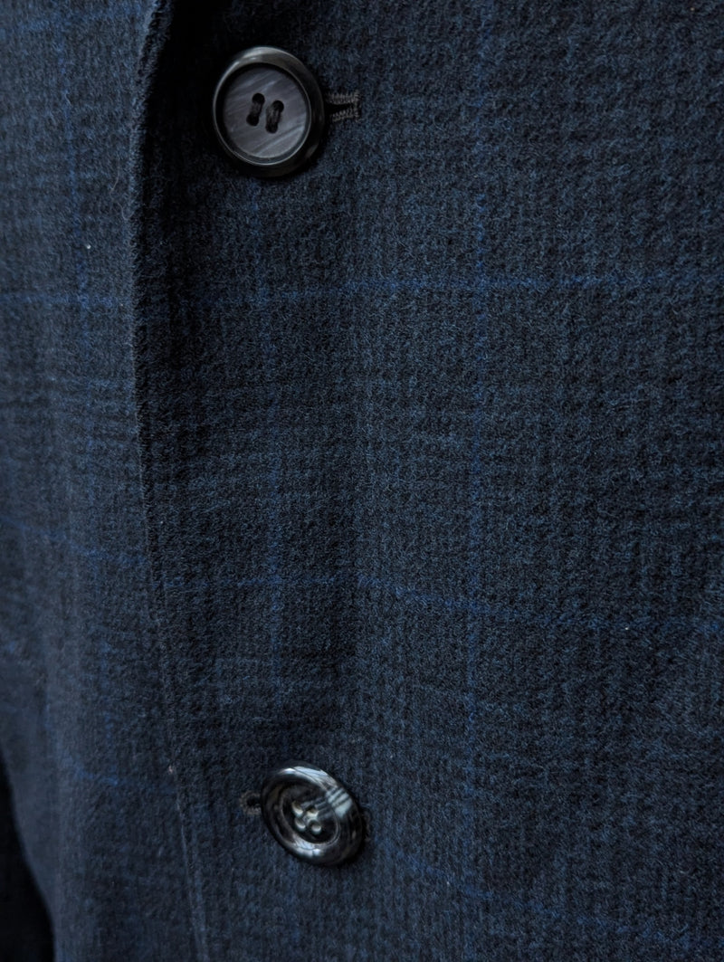 Vintage Burton Royal Warrant Raglan Coat L/42 Navy Plaid 3-button Pure Wool