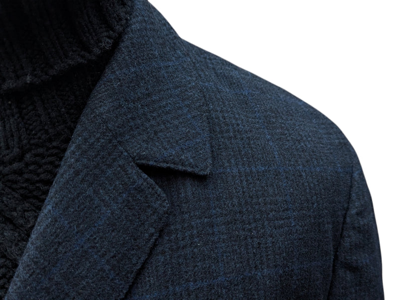 Vintage Burton Royal Warrant Raglan Coat L/42 Navy Plaid 3-button Pure Wool