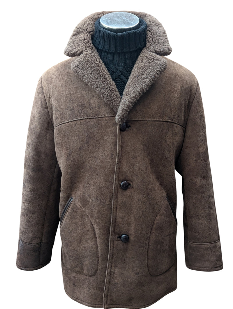 Vintage Baily's Leather Lamb Shearling Coat XL/XXL Brown 3-Button