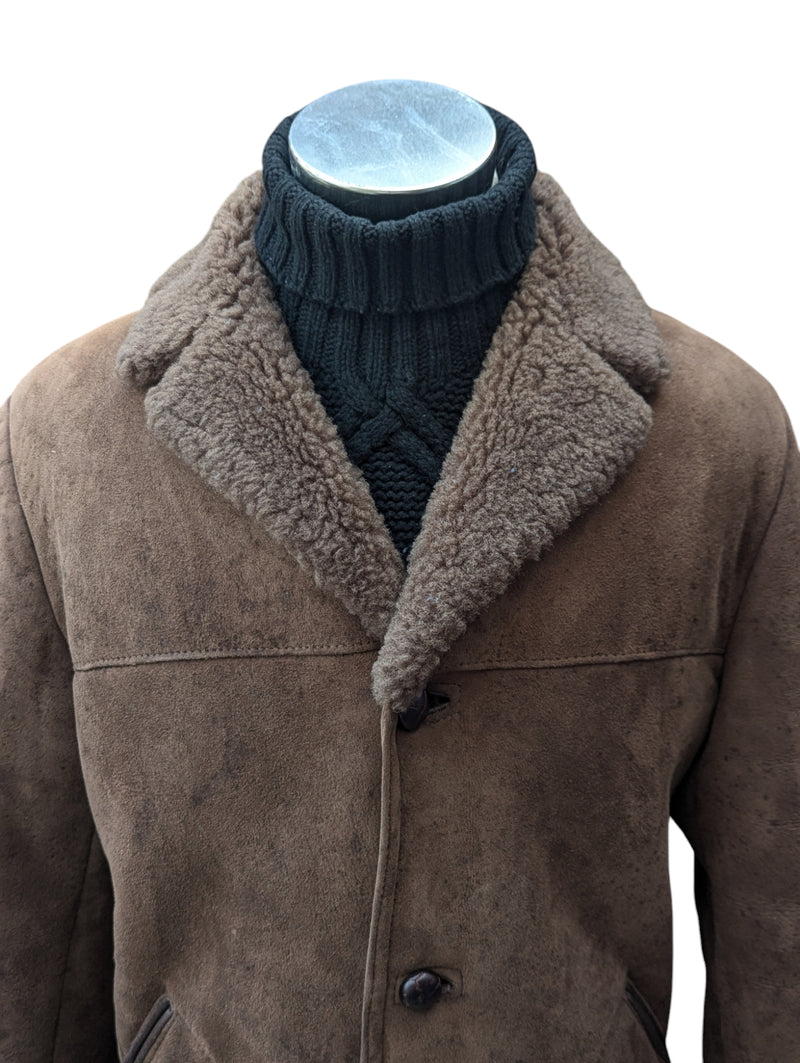 Vintage Baily's Leather Lamb Shearling Coat XL/XXL Brown 3-Button