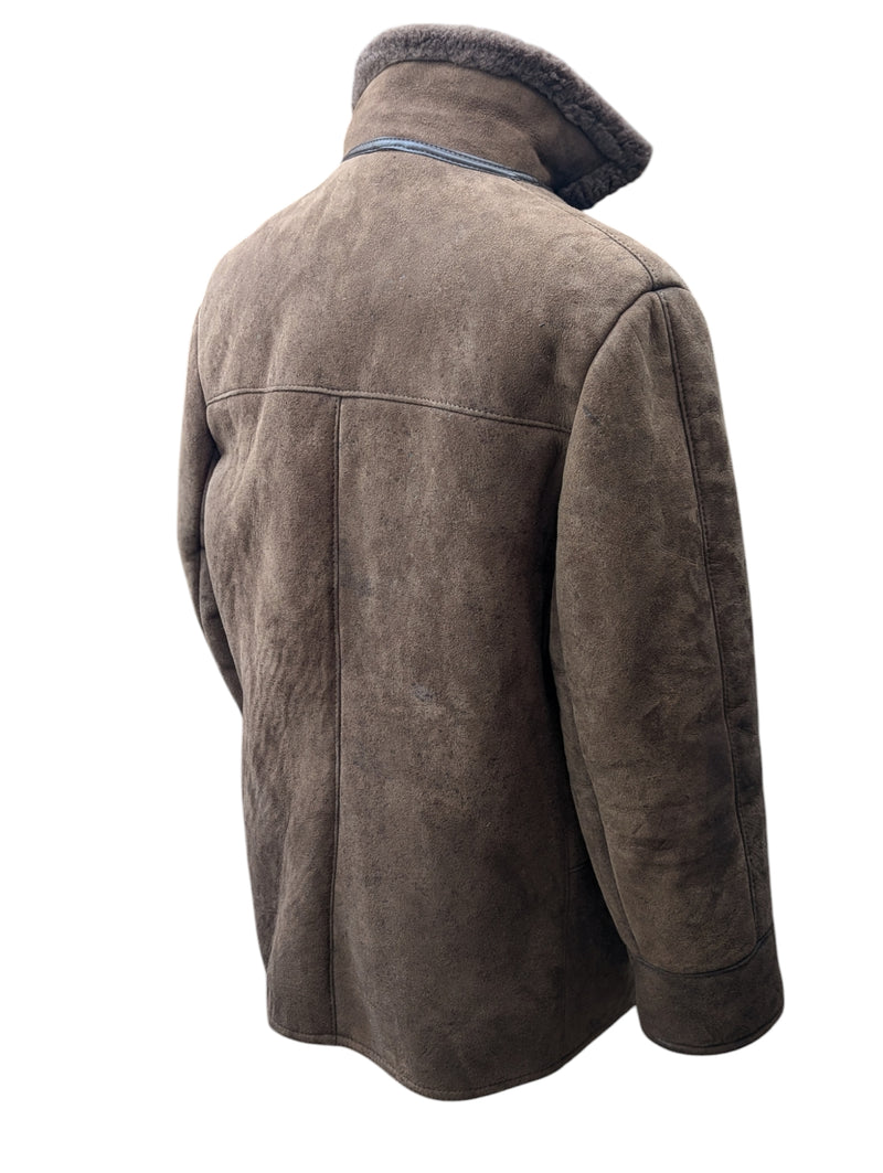 Vintage Baily's Leather Lamb Shearling Coat XL/XXL Brown 3-Button