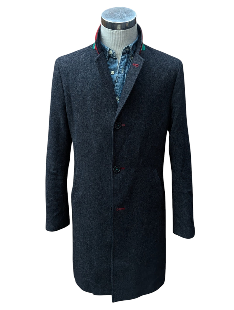 Abraham Moon El Ganso Coat S/M Charcoal Grey Herringbone Wool