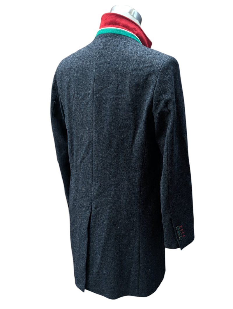 Abraham Moon El Ganso Coat S/M Charcoal Grey Herringbone Wool