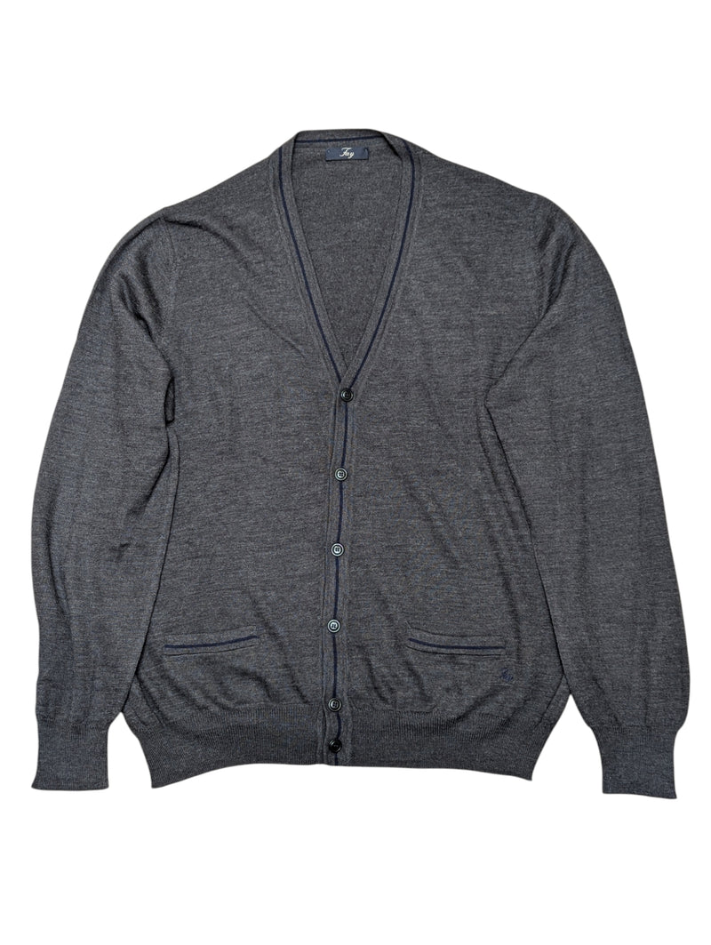 Fay Sweater XL/XXL Charcoal Navy Trimmed Extra Fine Wool Cardigan