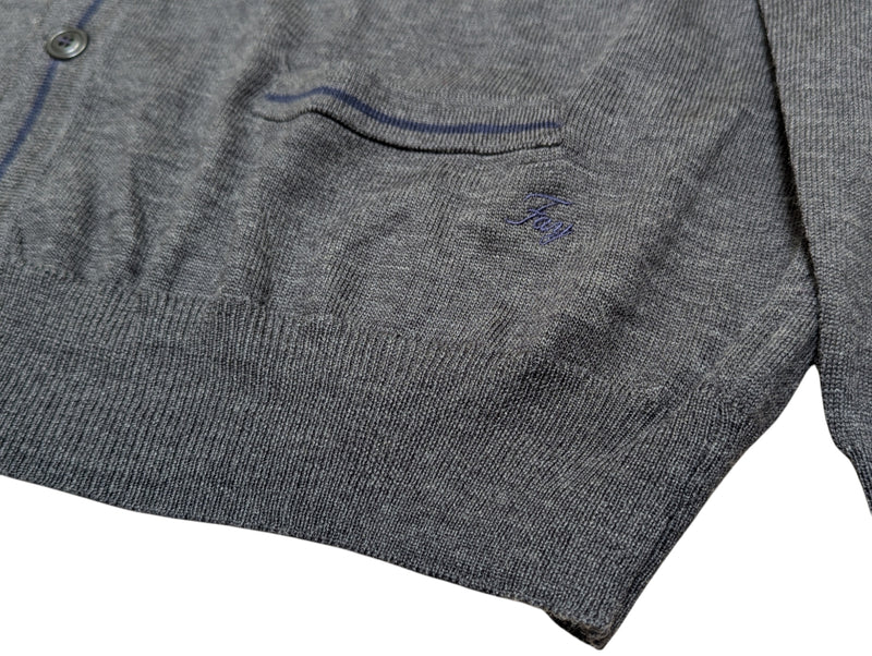 Fay Sweater XL/XXL Charcoal Navy Trimmed Extra Fine Wool Cardigan
