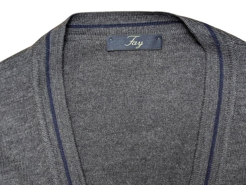 Fay Sweater XL/XXL Charcoal Navy Trimmed Extra Fine Wool Cardigan