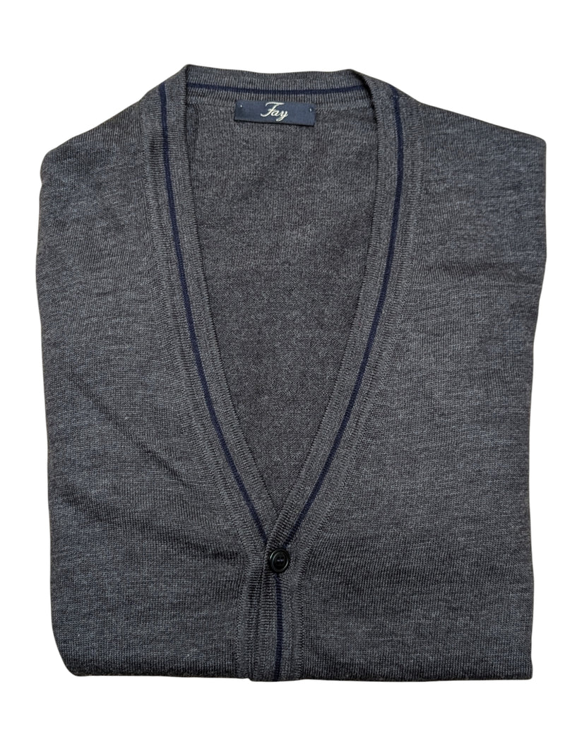 Fay Sweater XL/XXL Charcoal Navy Trimmed Extra Fine Wool Cardigan