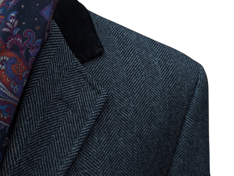 Abraham Moon Coat M/40R Charcoal Grey Herringbone Yorkshire Wool Tweed