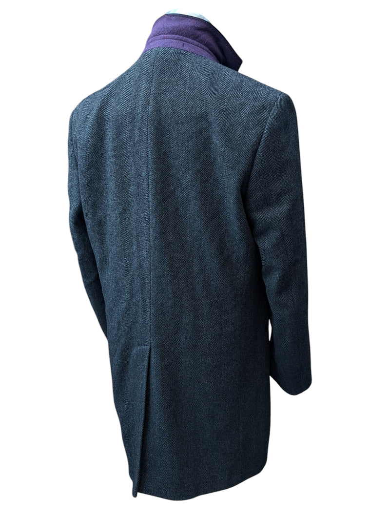 Abraham Moon Coat M/40R Charcoal Grey Herringbone Yorkshire Wool Tweed