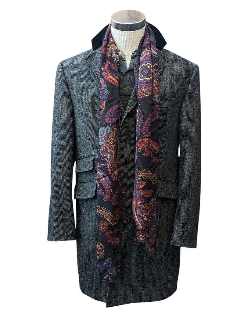 Abraham Moon Coat M/40R Charcoal Grey Herringbone Yorkshire Wool Tweed