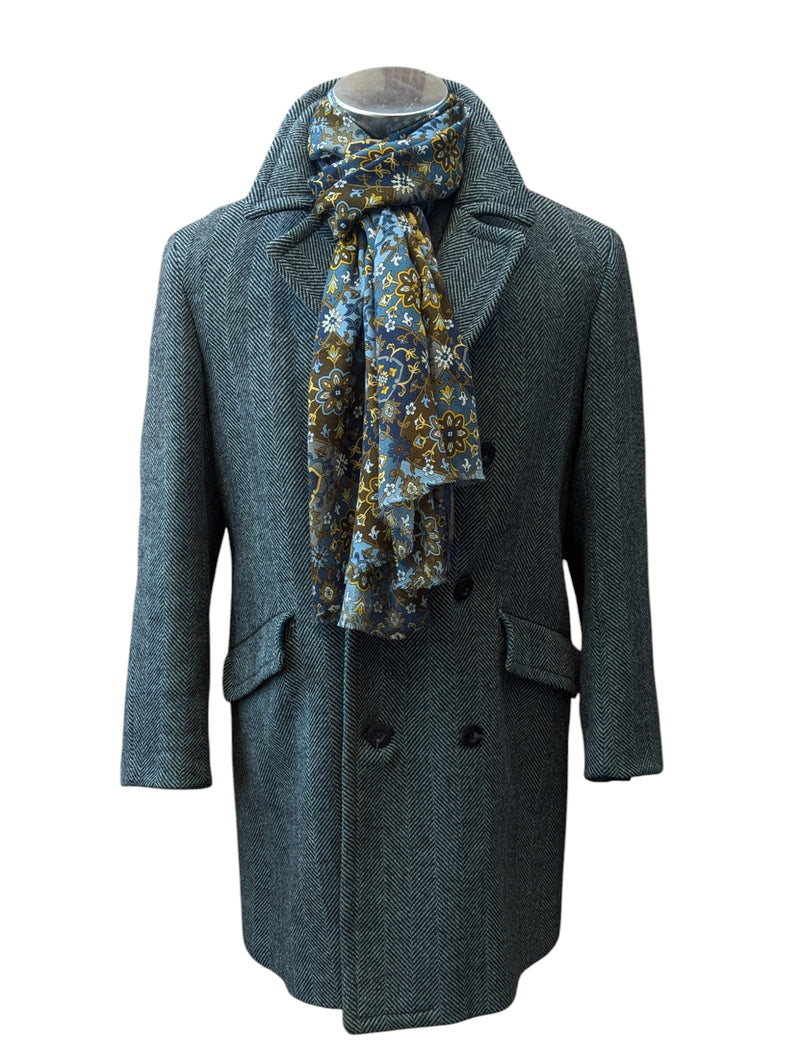 Vintage Hepworth British M/40 DB Peacoat Blue-Grey Herringbone Wool