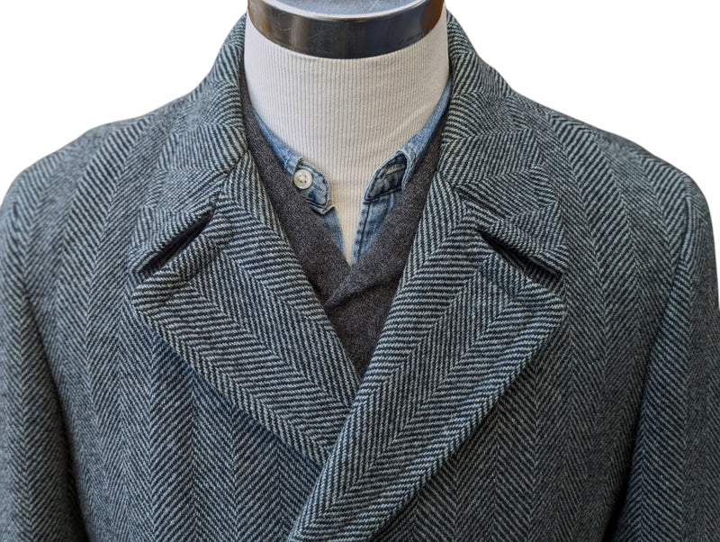 Vintage Hepworth British M/40 DB Peacoat Blue-Grey Herringbone Wool