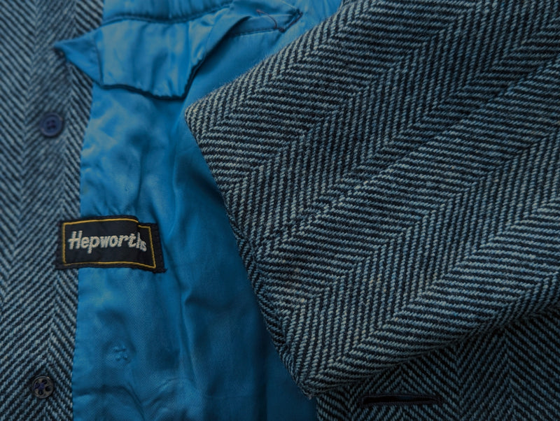 Vintage Hepworth British M/40 DB Peacoat Blue-Grey Herringbone Wool