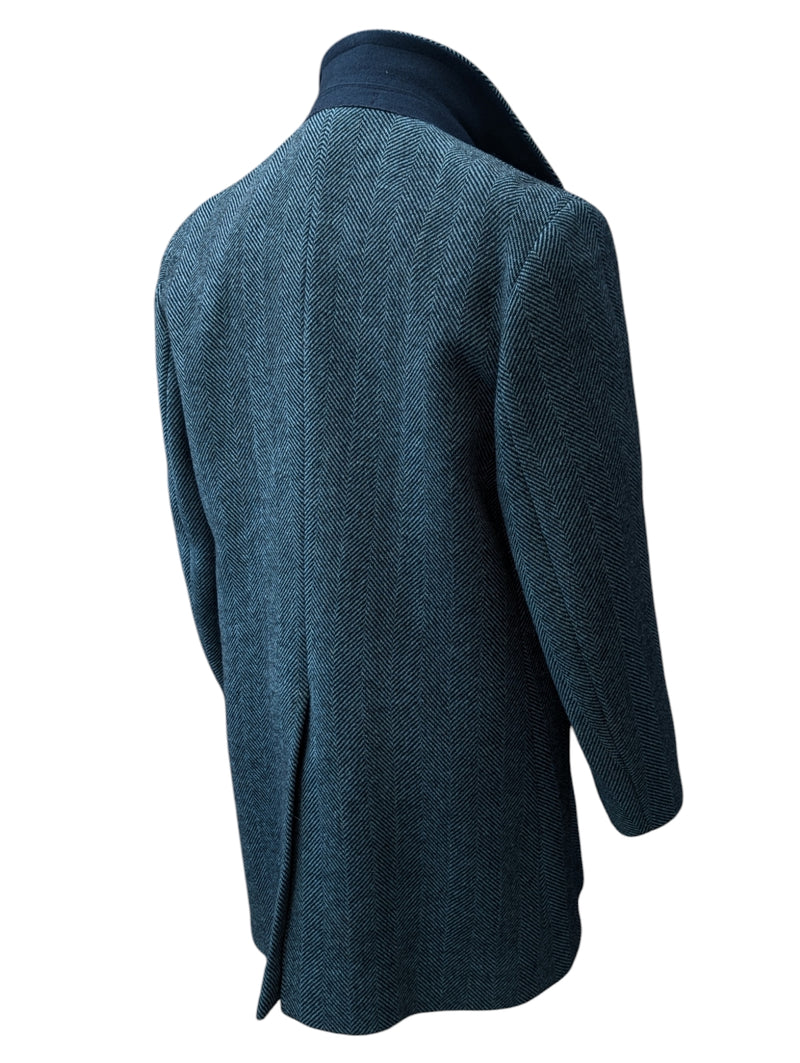 Vintage Hepworth British M/40 DB Peacoat Blue-Grey Herringbone Wool
