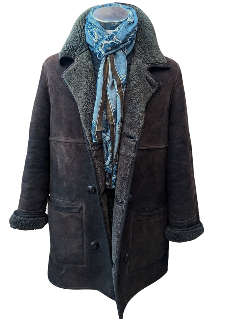 Vintage Barretts Leather Lambsuede Shearling DB Coat M/40 Dark Brown