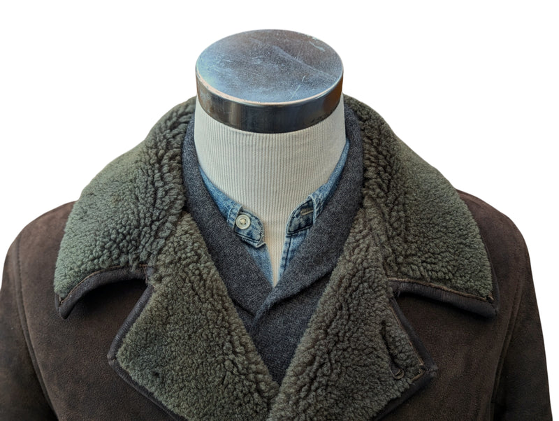 Vintage Barretts Leather Lambsuede Shearling DB Coat M/40 Dark Brown