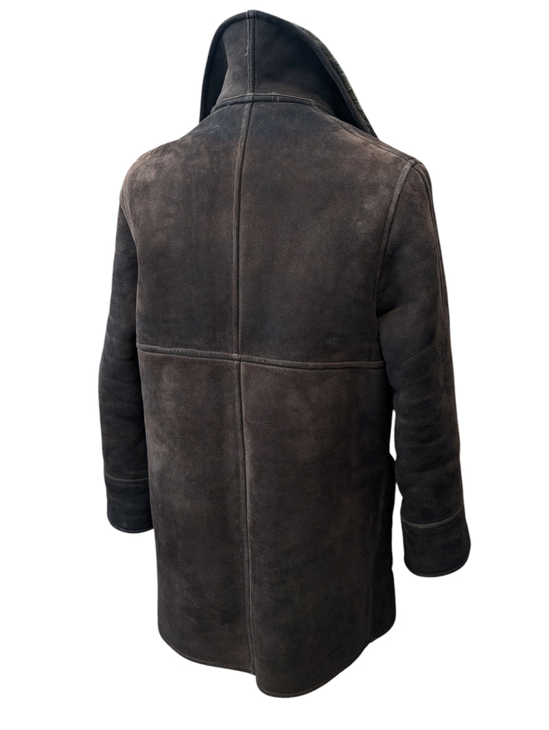 Vintage Barretts Leather Lambsuede Shearling DB Coat M/40 Dark Brown