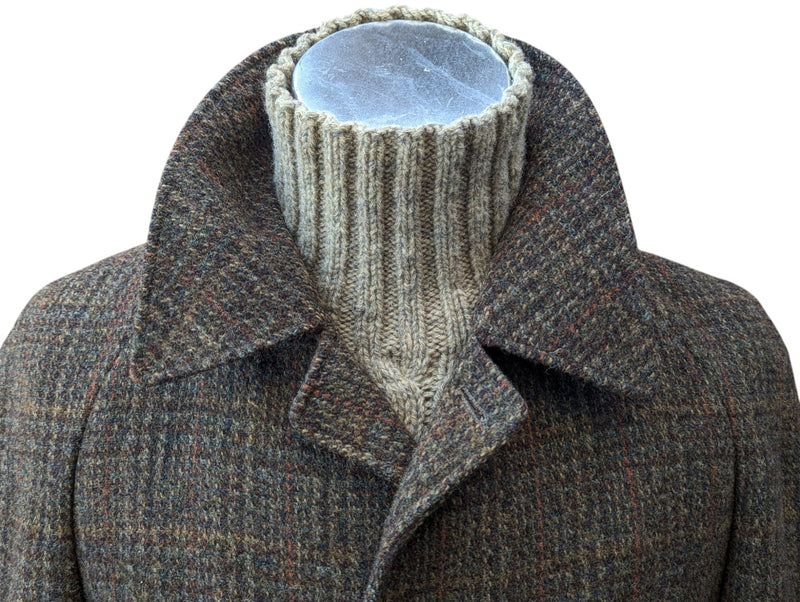 Vintage Dunn & Co. Harris Tweed Balmacaan Raglan Coat M/40 Brown Plaid wool