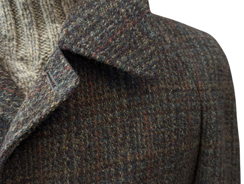 Vintage Dunn & Co. Harris Tweed Balmacaan Raglan Coat M/40 Brown Plaid wool