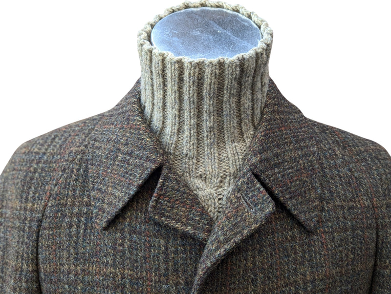 Vintage Dunn & Co. Harris Tweed Balmacaan Raglan Coat M/40 Brown Plaid wool