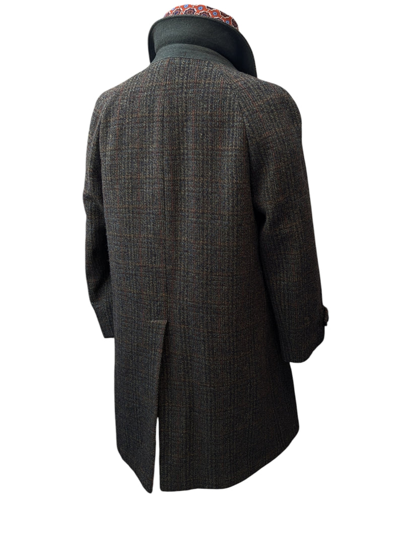 Vintage Dunn & Co. Harris Tweed Balmacaan Raglan Coat M/40 Brown Plaid wool